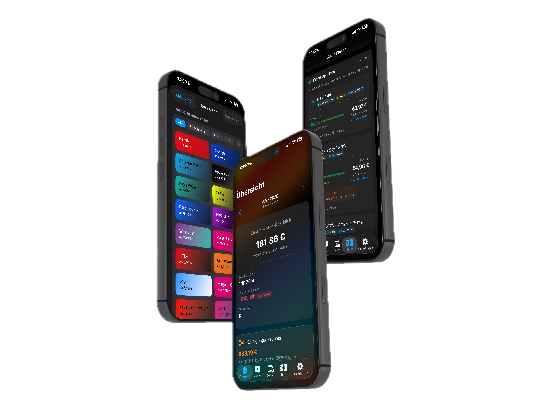 StreamWert App — 3 iPhone-Screens